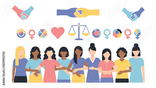 Diverse group of women standing together in unity and solidarity.