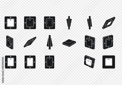 Collection of electrical switches and outlets in various styles and angles