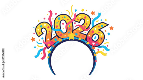 Colorful 2026 Headband Illustration Displays a Festive New Year Decoration with a Cheerful Party Theme