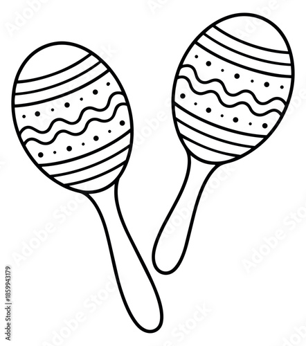 Hand drawn line art maraca set featuring two decorative musical instruments for festive celebrations
