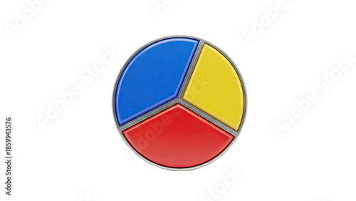 Three-segment pie chart with blue, yellow, and red slices