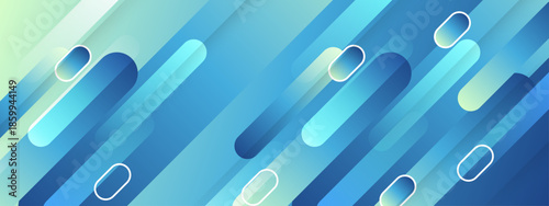 Blue gradients with angled stripes and oblong shapes adorn this image