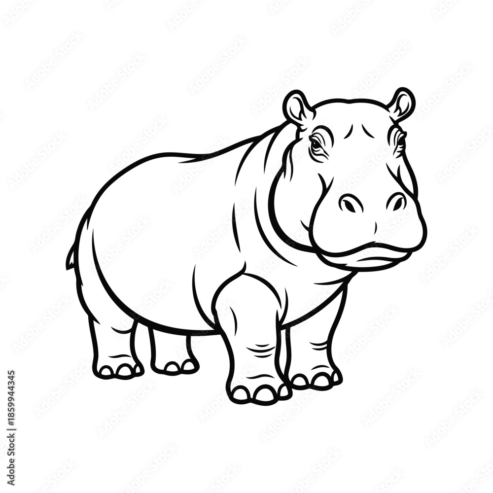 Obraz premium Cute baby hippo line art illustration Vector