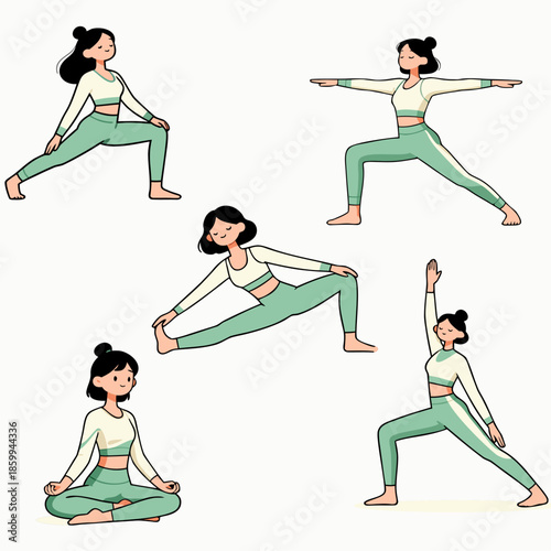 Yoga poses set flat vector illustration