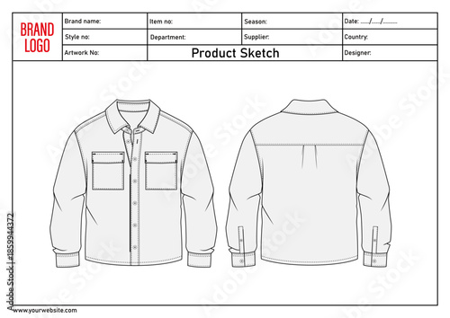 Shirt technical drawing fashion flat sketch vector illustration template for baby boys