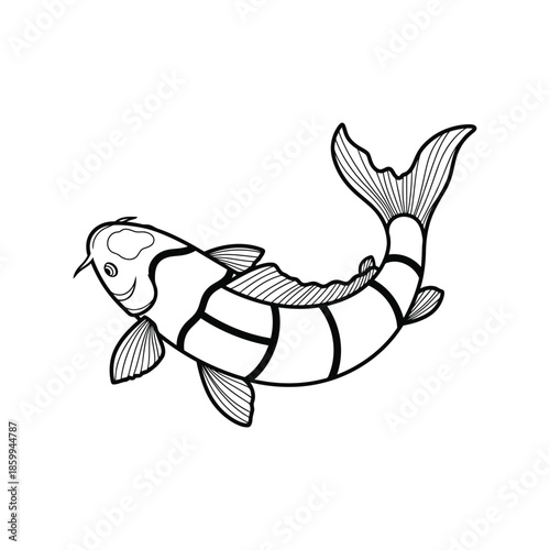 Black and white koi fish line art illustration Vector