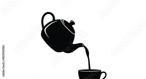 Black silhouette of a teapot pouring liquid into a cup