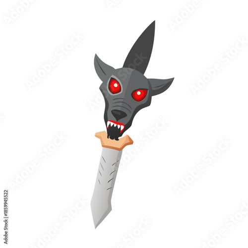 Fantasy Wolf Head Dagger with Red Eyes perfect for fantasy game asset, book cover, movie prop, graphic design element, website banner, merchandise design, ... See More
