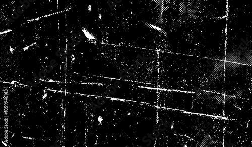 Minimalist Abstract Black and White Grunge Texture Vector Design with Dust, Scratches, Grainy Noise and Raw Distressed Visual Effects.