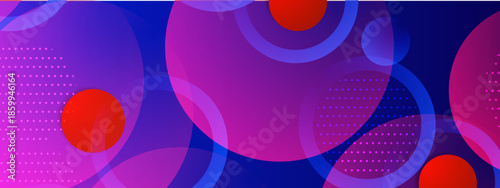 Abstract geometric design with circles and dots in blue, purple, and red. Suitable for backgrounds, prints, banners, and graphic projects