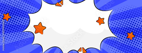 Comic background suitable for social media posts, presentations, and web design with speech bubbles and star accents for a fun touch