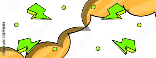 Green lightning bolts with yellow shapes and circles, perfect for energy or power related designs in need of dynamic elements