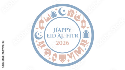 Happy Eid Al Fitr 2020 Circular Design with Islamic Symbols.