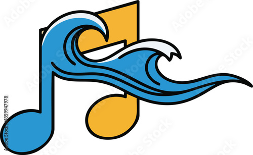 Musical Note with Waves and Water