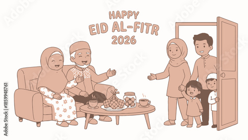 Happy Eid Al-Fitr Family Gathering Celebration.