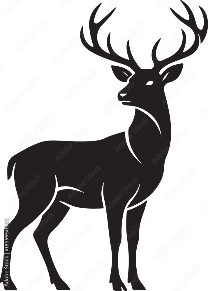 Obraz premium Deer silhouette with antlers, stylish modern art.
