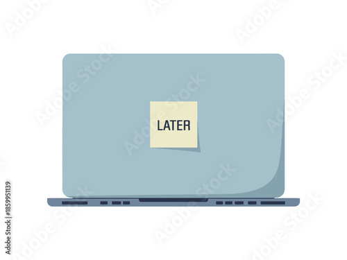 Closed Laptop with later Sticky Note