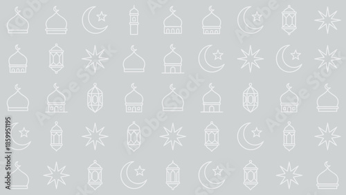 Islamic Symbols Pattern Seamless Background Mosque Moon Star Lantern.