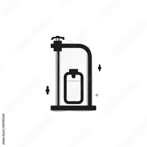 A Minimalist Black And White Icon Depicting A Water Dispenser With A Bottle And A Faucet Isolated On A White Background With Subtle Shadows