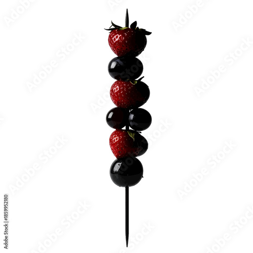 Skewer of Fresh Strawberries and Blueberries on White Background Healthy Fruit Snack Food