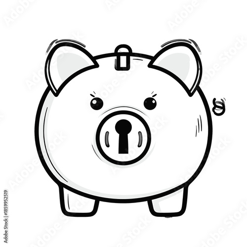 Whimsical Piggy Bank Illustration with Keyhole Slot and Playful Expression on White Background