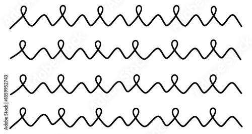 Line art borders set featuring abstract wavy patterns with loops for graphic design