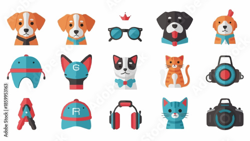 Collection of cute cartoon animals and accessories.