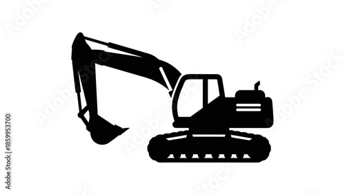Black Silhouette of Excavator Machine.