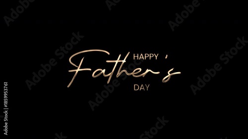 Happy fathers day in a gold cursive font on black. Suitable for greeting cards, social media posts, blog graphics.