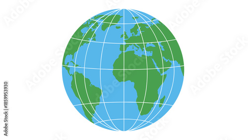 Globe with Grid Lines and Continents.