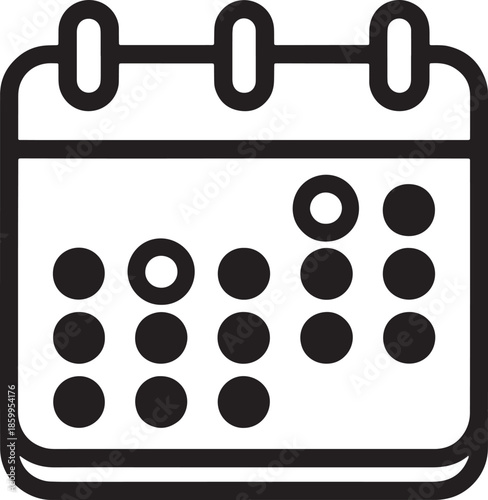 Calendar icon with dots and round mark represents monthly scheduling and planning on board