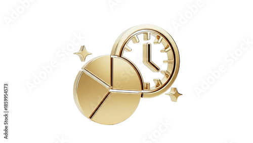 Golden Pie Chart and Clock Icon