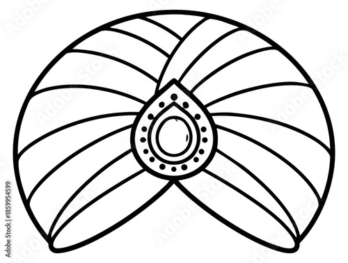 Line art illustration of a turban depicting ornate traditional headwear for cultural designs