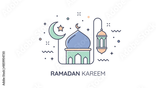 Ramadan Kareem Islamic Mosque Dome Crescent Moon Lantern.