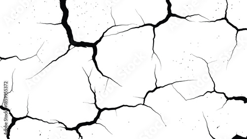 High Contrast Vector Crack Texture Overlay Black and white seamless grunge distress background featuring dry earth fissures and broken pattern