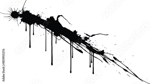Abstract black paint splash and splatter with dripping ink streaks on a white background grunge vector graphic