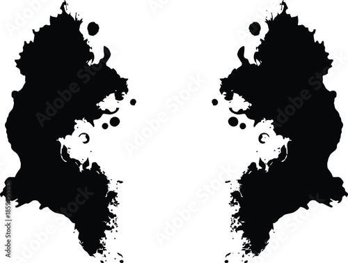 Symmetrical mirrored black ink blot abstract grunge texture vector illustration on white background