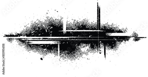 Abstract grunge distressed black ink texture with lines dynamic element vector background overlay