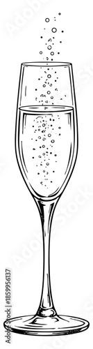 Hand drawn illustration of a champagne flute depicting rising bubbles for celebration