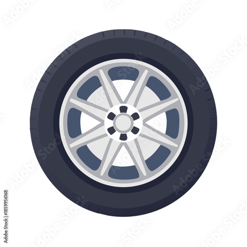 Modern Car Wheel with Alloy Rim and Tire Isolated on White perfect for website banner, product catalog, automotive ad, infographic, vehicle design, repair See Less