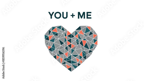 Geometric heart with YOU + ME text on white background