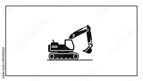 Black and White Excavator Illustration.
