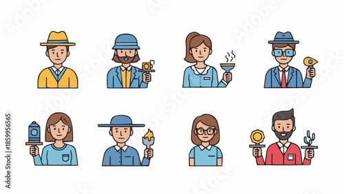 Collection of Diverse People Icons Representing Different Professions and Hobbies.