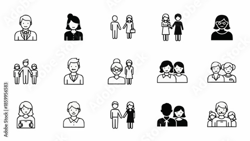 Collection of diverse people icons representing different relationships and individuals.