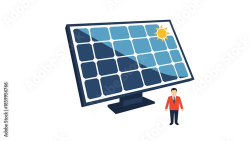 Man Standing Near Computer Monitor Solar Panel.