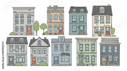 Collection of Diverse Old Town Houses and Buildings.