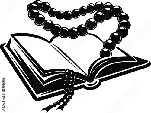 Detailed Silhouette Of A Prayer Beads Draped Over A Quran