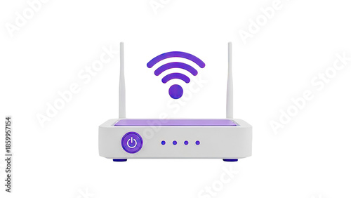 Wireless Router with Purple Wi-Fi Symbol and Power Button