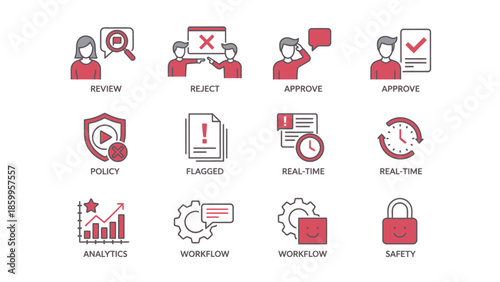 Set of Icons Representing Business Processes and Workflow Management.