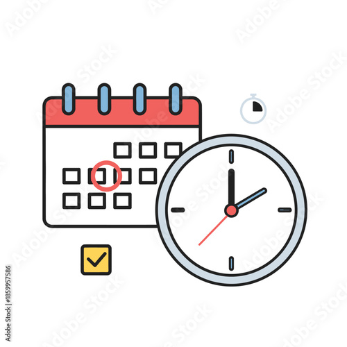 calendar with clock and checklist time management concept.